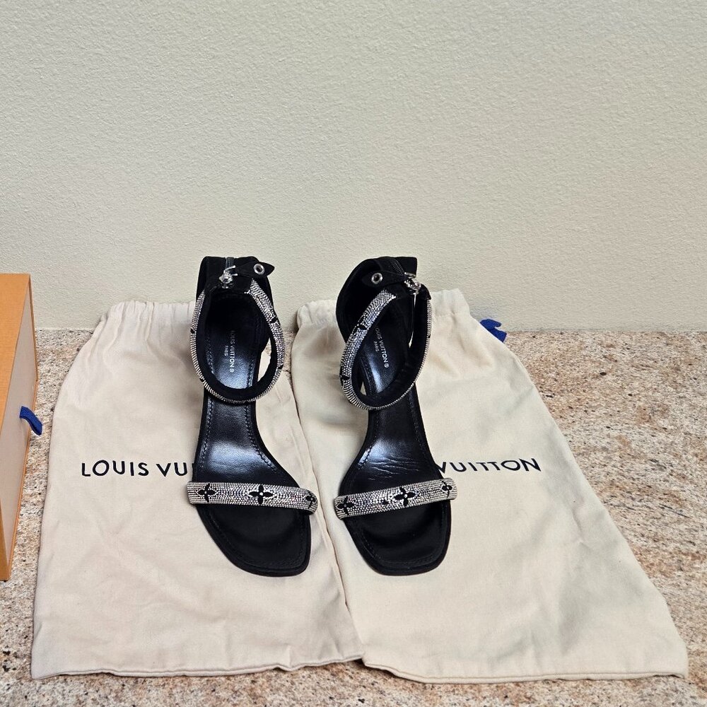 Louis Vuitton Black Rhinestone Ankle Strap Pumps Size 8.5 US / 39 EU